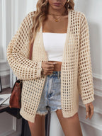 Cardigan Openwork Open Front Long Sleeve Knitwear f4fae8f9-eb8f-4ea1-a9ff-605989822adb-Max Trendsi