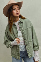 SO ME Womens Denim Shacket Olive Vintage Washed Button Twill Outwear f516397a7a4d4ad8ad8d9c1af25239b8-Max-Origin Trendsi