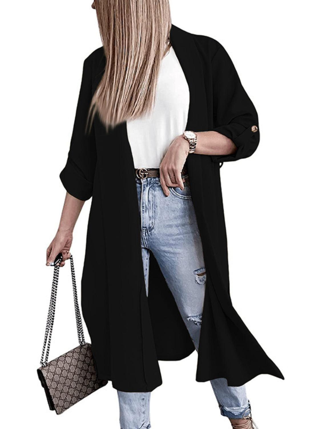 Trench Coat Slit Open Front Roll-Tab Sleeve Outwear f51cc337-9096-4cbb-940a-9486d55170f5-Max Trendsi