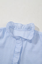 Women's Shirt Striped Ruffle Short Bubble Sleeve Mock Neck f51db42e-2744-49dc-ad13-1815f2c8ba43-Max-Origin Trendsi