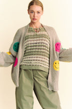 Davi & Dani USA Women Cardigan Fuzzy Smile Open Front Long Sleeve Knitwear f52417e1-8856-4913-bcc0-cf373e3eb4d3-Max Trendsi
