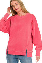Zenana Pigment-Dyed Fleece Sweatshirt with Exposed Seams