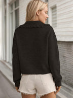 Women Cardigan Frill Collared Cotton Blend Knit Button Up Neck Long Sleeve f569ecee-1342-474e-87a5-3a3be7c66674-Max Trendsi