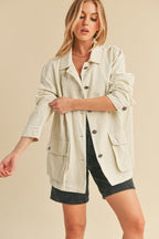 Aemi + Co Button Up Jacket Ivory Seam Detail Long Sleeve with Pockets Ivory f573a184-ecd3-4ba3-a362-fa31fed6bd22-Max Trendsi