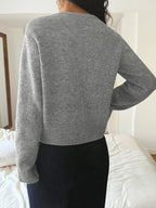 Women's Cardigan Gray Ribbed Knit Button-Up Round Neck f59e9eb8958643029b11d126b362fa81-Max-Origin Trendsi