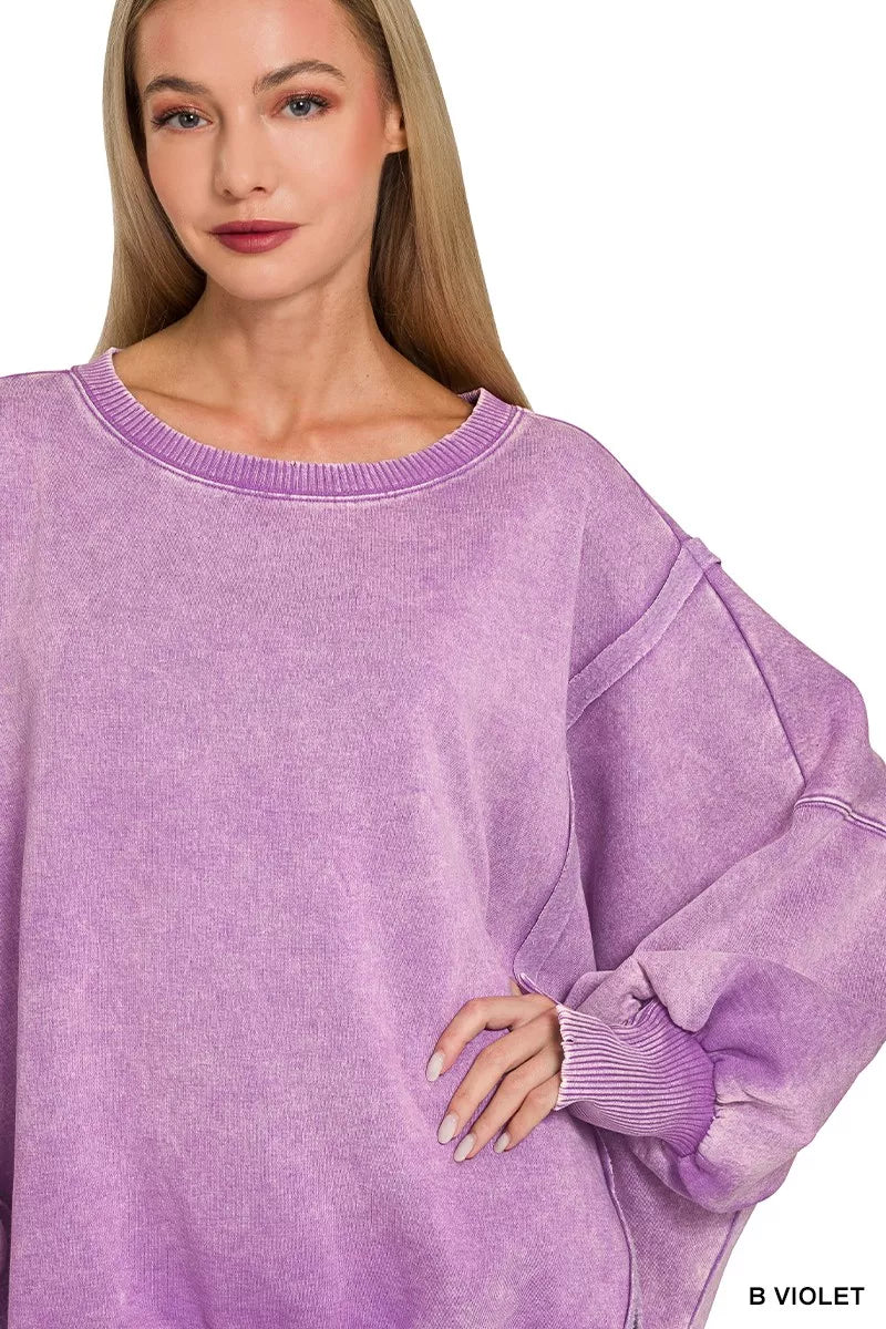 Zenana Fleece Sweatshirt Violet Acid Washed Batwing Sleeve Oversized Top f5a562daa88d41b6bfdf3b93d0b5e23c-Max-Origin Trendsi