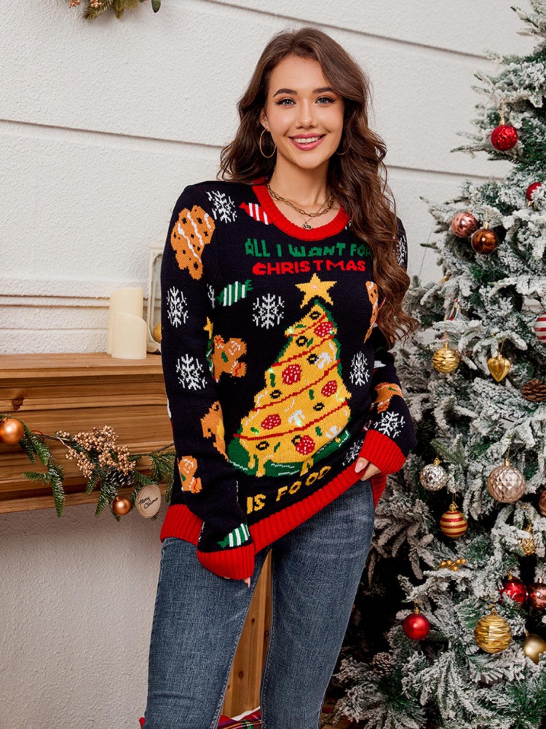 Christmas Sweater Tree Element Round Neck Long Sleeve Soft Pullover f5a987e4-8773-4a23-b7de-98fe27cc77b6-Max Trendsi