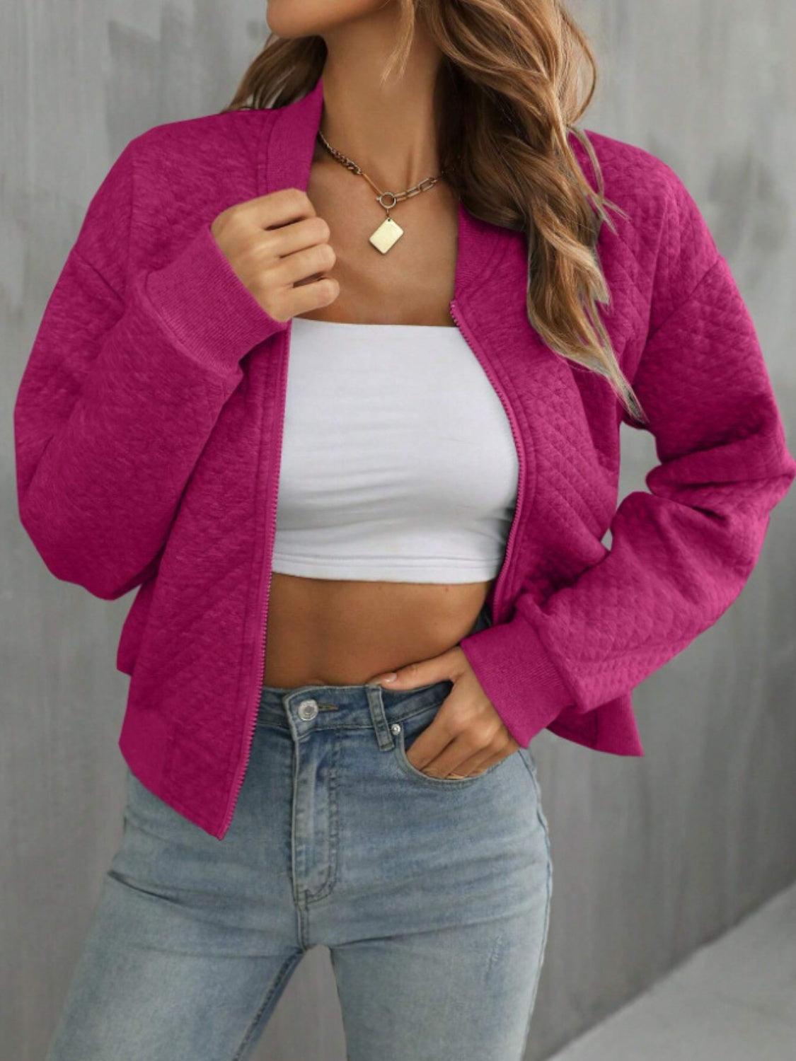 Textured Jacket Zip Up Long Sleeve Short Outwear f5a9a11e-db0e-4ce8-bbc5-d898560017ad-Max_e8c81db3-bd71-4bc6-8ab5-5ad075332182 Trendsi