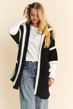 Davi & Dani Women Cardigan Fuzzy Trim Open Front Loose Fit Soft Warm Black f5adb9ff-1682-4b21-9ee6-94c36051a6c3-Max Trendsi