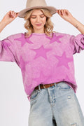 SAGE+FIG USA Star Pattern T-shirt Long Sleeve Mineral Wash Mauve Cotton Tops Moonlit Mauve f5ae10d8-25dc-451a-a036-bc51f1c1ee2a-Max Trendsi