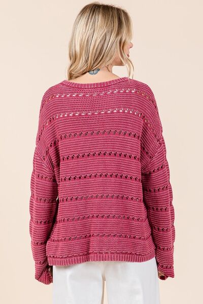Mittoshop Openwork Sweater Round Neck Drop Shoulder Long Sleeve f5b7c8eb-9975-434a-95fa-4954ea84b6ed-Min Trendsi