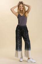 Umgee USA Linen Blend Pants Wide Leg Women's Bleach Dip Dye Black Raw Hem f5bca701-0cec-436d-ac79-8e73c6528134-Min Trendsi