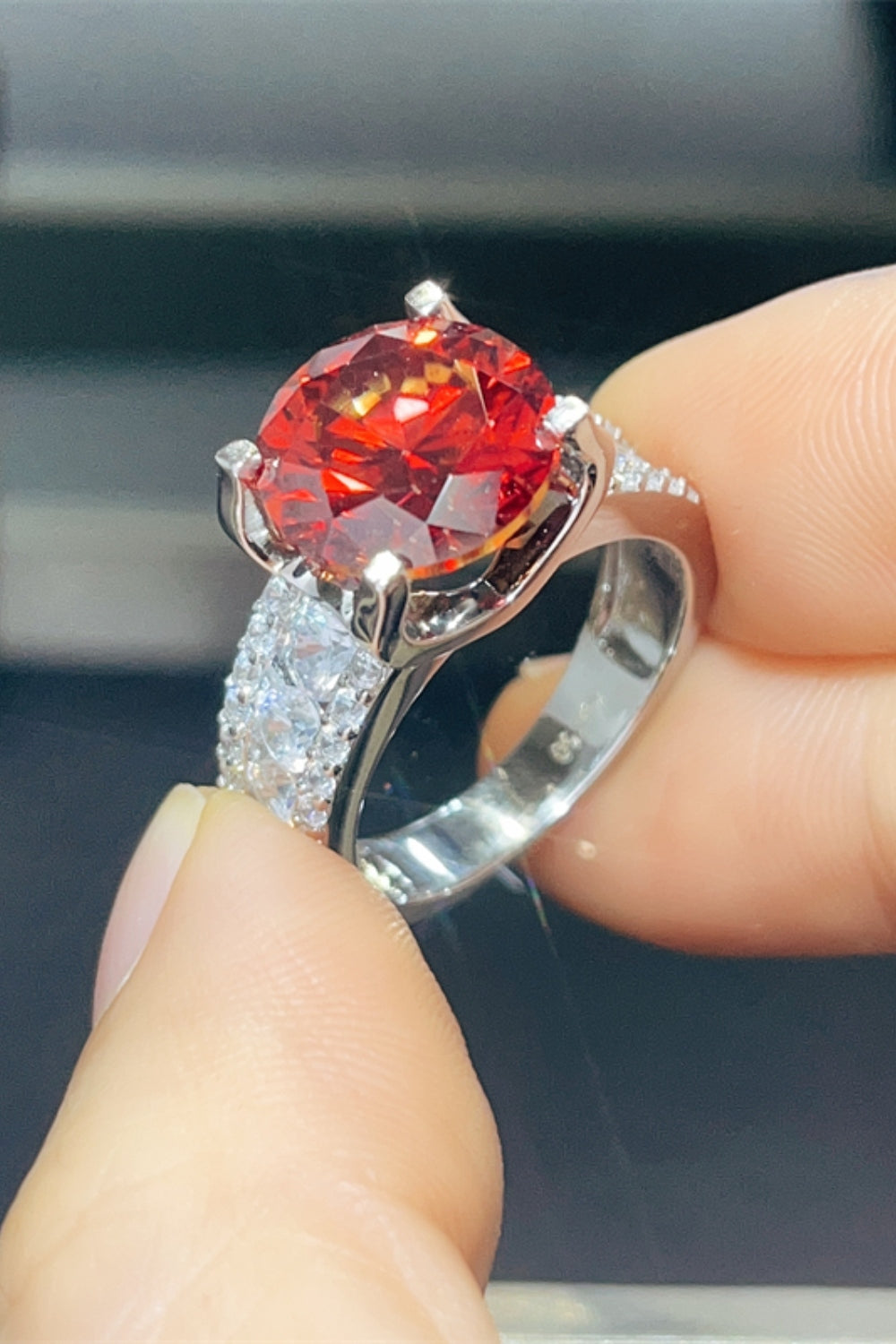 Silver Ring 5 Carat Moissanite Scarlet Stone Round 925 Sterling Platinum-plated f5c75799-466d-4b55-8166-a36dc8de3227-Max Trendsi
