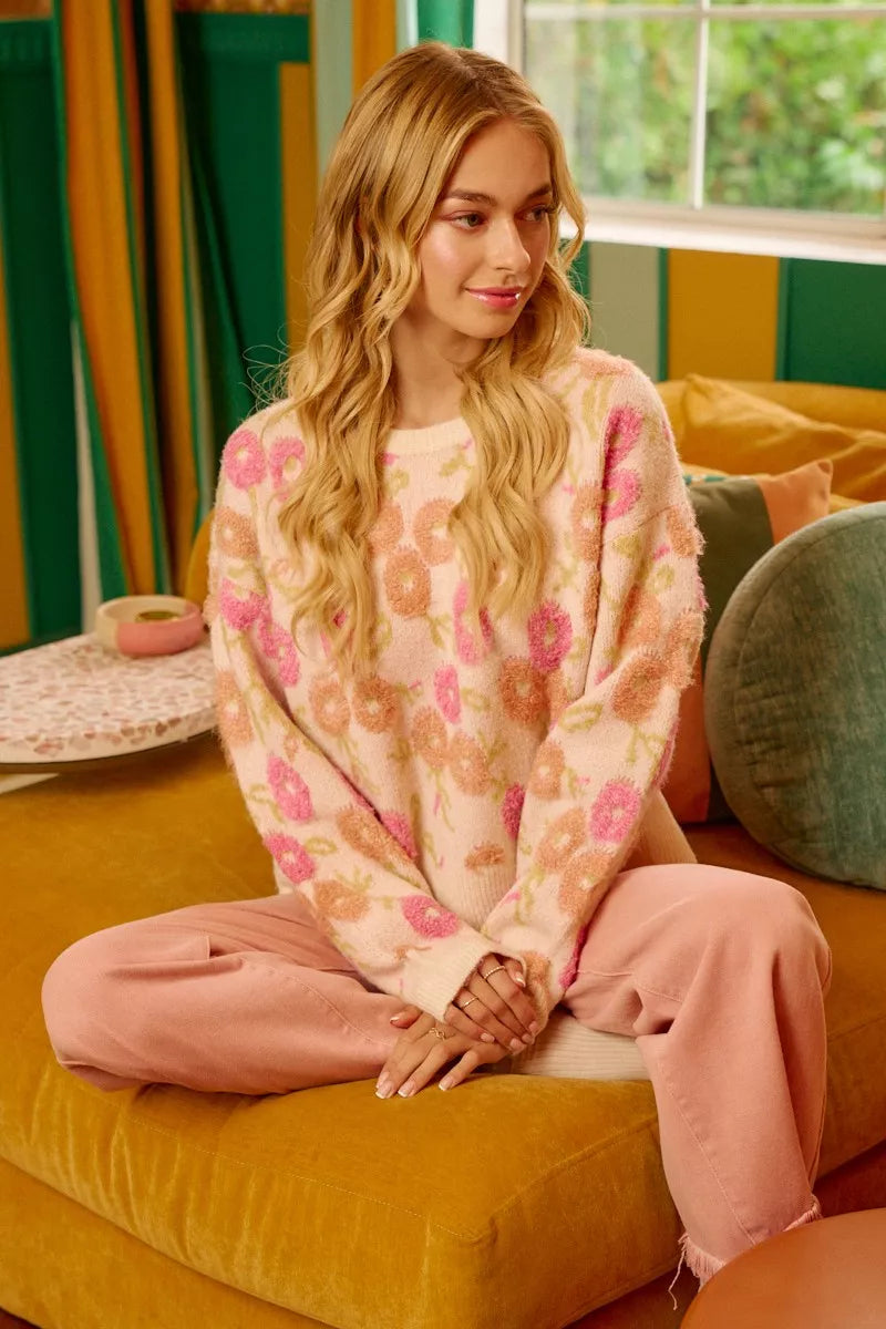 BiBi Womens Sweater Ivory Towel Texture Floral Pattern Knit Pullover f5c91ab3bb834be78f7a2d0ae4d18aea-Max-Origin Trendsi