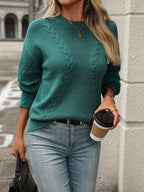 Cable-Knit Sweater Round Neck Long Sleeve Pullover f5cbb8d1-589b-4a5e-818b-25fbc34817f8-Max Trendsi