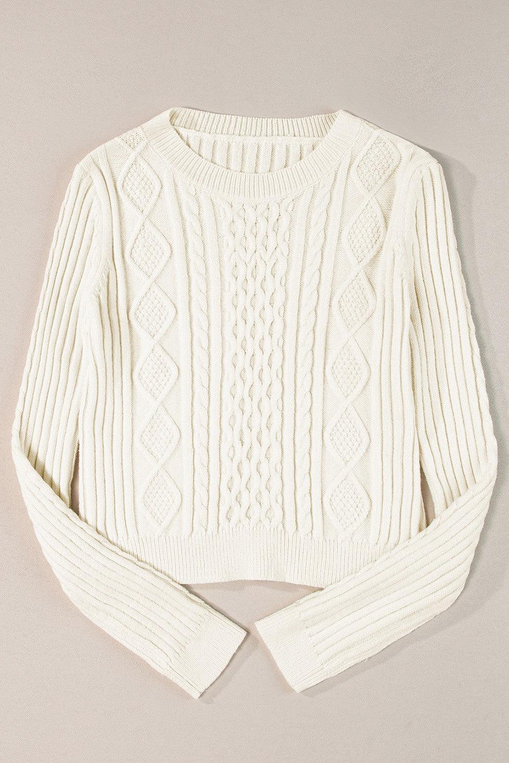 Crop Sweater Cable-Knit Round Neck Long Sleeve f5d04310-4893-4592-9cd9-3b8c9ba52bff-Max Trendsi