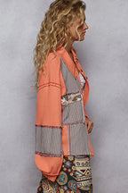 POL Jacket Orange Collared Patchwork Stripe Multi-Pattern Contrast Stitching f5d28f04-5d7d-46e3-9981-b0dd44e02a64-Max-Origin Trendsi
