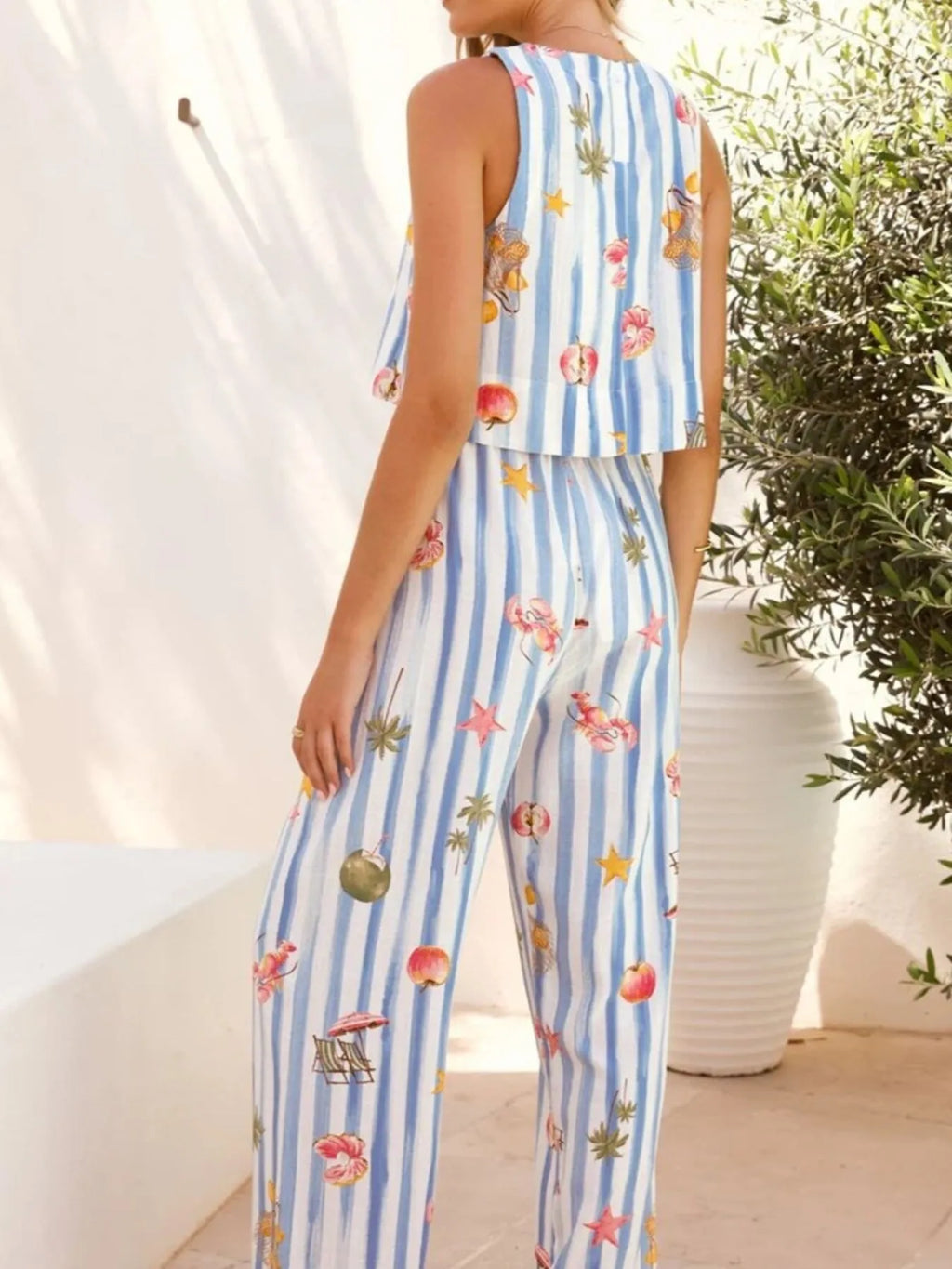 Women's Outfit Set Blue Summer Printed Stripe Tank Top and Pants Two-piece f5e27468-695d-4c77-bdd9-984fec61964b-Max-Origin Trendsi