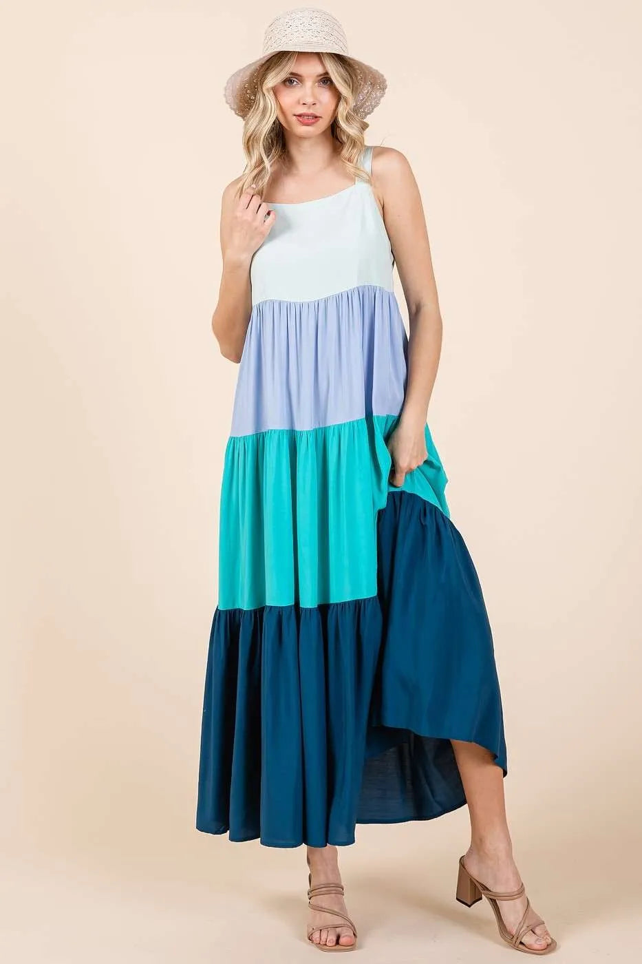 Mittoshop Maxi Dress Blue Color Block Tiered Pull-On Layered Ruffle f5f73c54234d41feb8c854df8181907c-Max-Origin Trendsi