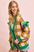 BiBi Women Cardigan Mardigras Checker Board Front Open Bow Sleeves f5ff4bf270ff4356b11b3c5aa981a366-Max-Origin Trendsi