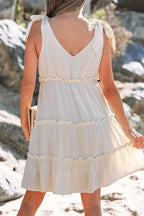 Mini Dress Beige Solid Color Bow Tied Straps Ruffle Tiered Frill f6164b3d-ace9-402a-8b3b-8c56714d2bc9-Max-Origin Trendsi