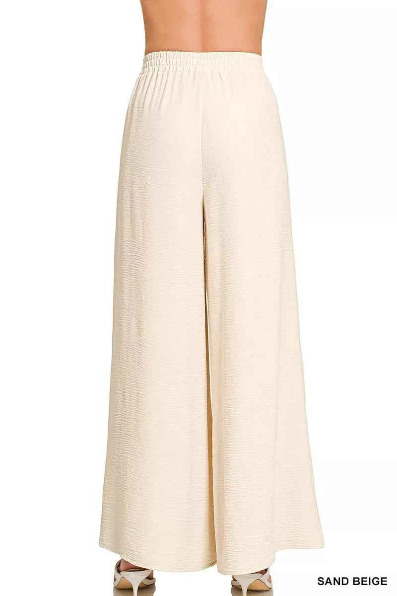 Zenana Woven Airflow Elastic Waistband Pants