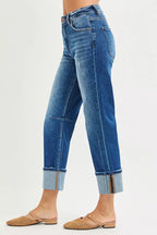 RISEN Womens Straight Jeans Cuffed High Rise Denim with Distressed Hem f62ba686029347b59096bdab955e0f20-Max-Origin Trendsi