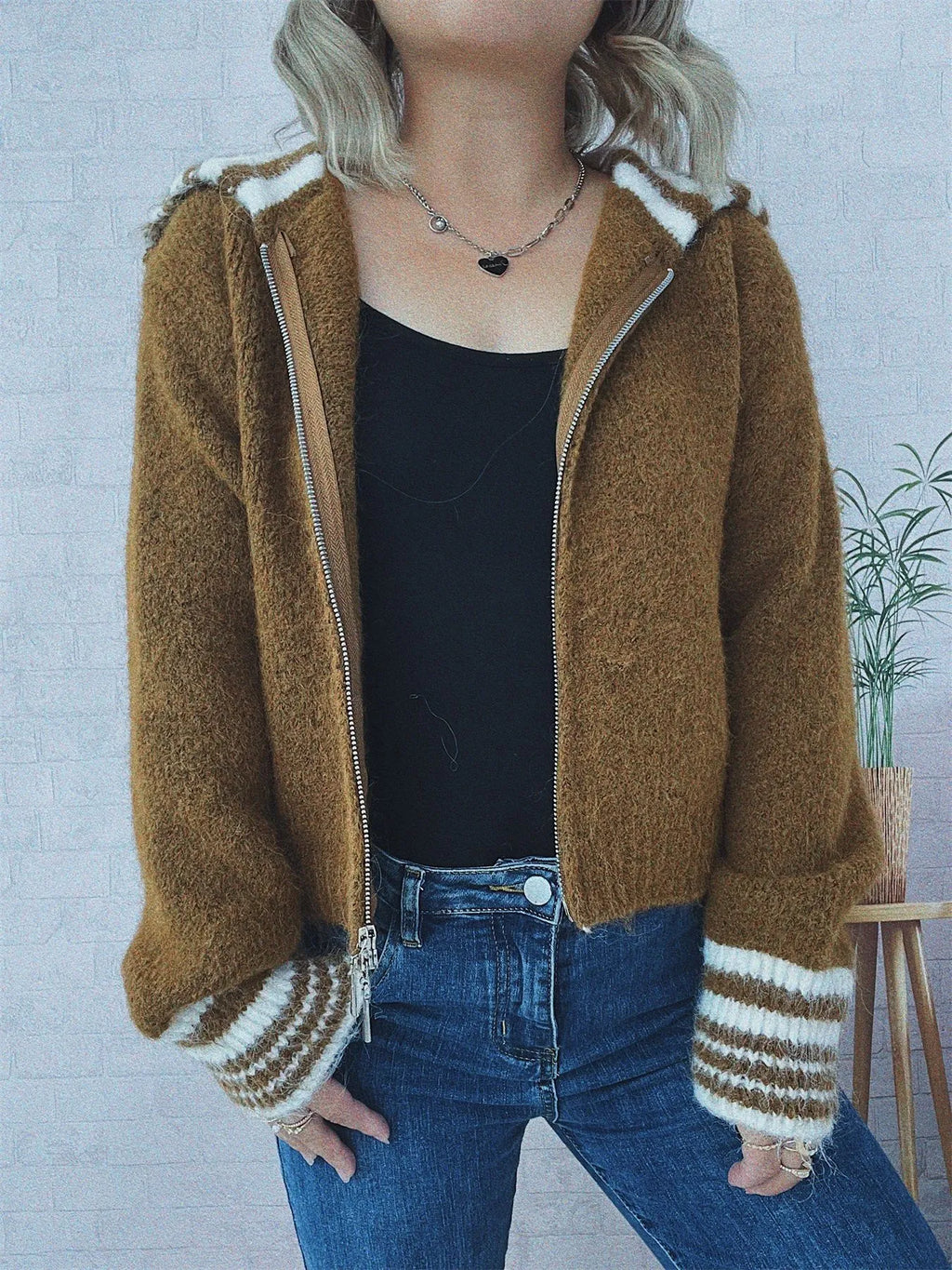 Women's Cardigan Striped Zip-Up Knit Long Sleeve Collared f62c46cc817e4f0da51157983f5acc9a-Max-Origin Trendsi