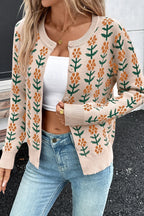 Women's Knit Cardigan Floral Button-Up Long Sleeve Knitwear Beige f635fa95-803f-4533-b54b-abe5c4ed24d4-Max-Origin Trendsi