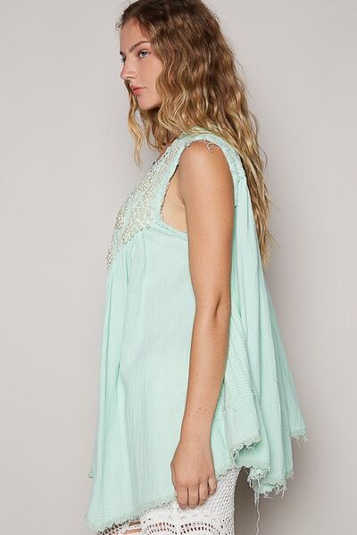 POL Embroidered Cardigan Pearls Open Front Sleeveless Pale Mint f63d7ef0-2fa9-4a85-b367-7f59adab1c1e-Min Trendsi