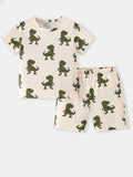 Children's Dinosaur Print Round Neck T-Shirt and Shorts Set
