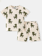 Children's Dinosaur Print Round Neck T-Shirt and Shorts Set