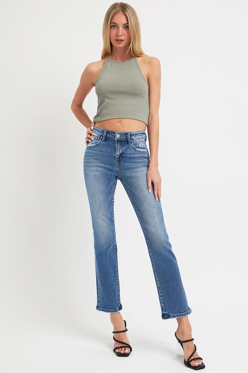 RISEN Mid Rise Ankle Straight Jeans with Pockets f6659661-a314-4182-b41e-c440c08db6b1-Max Trendsi