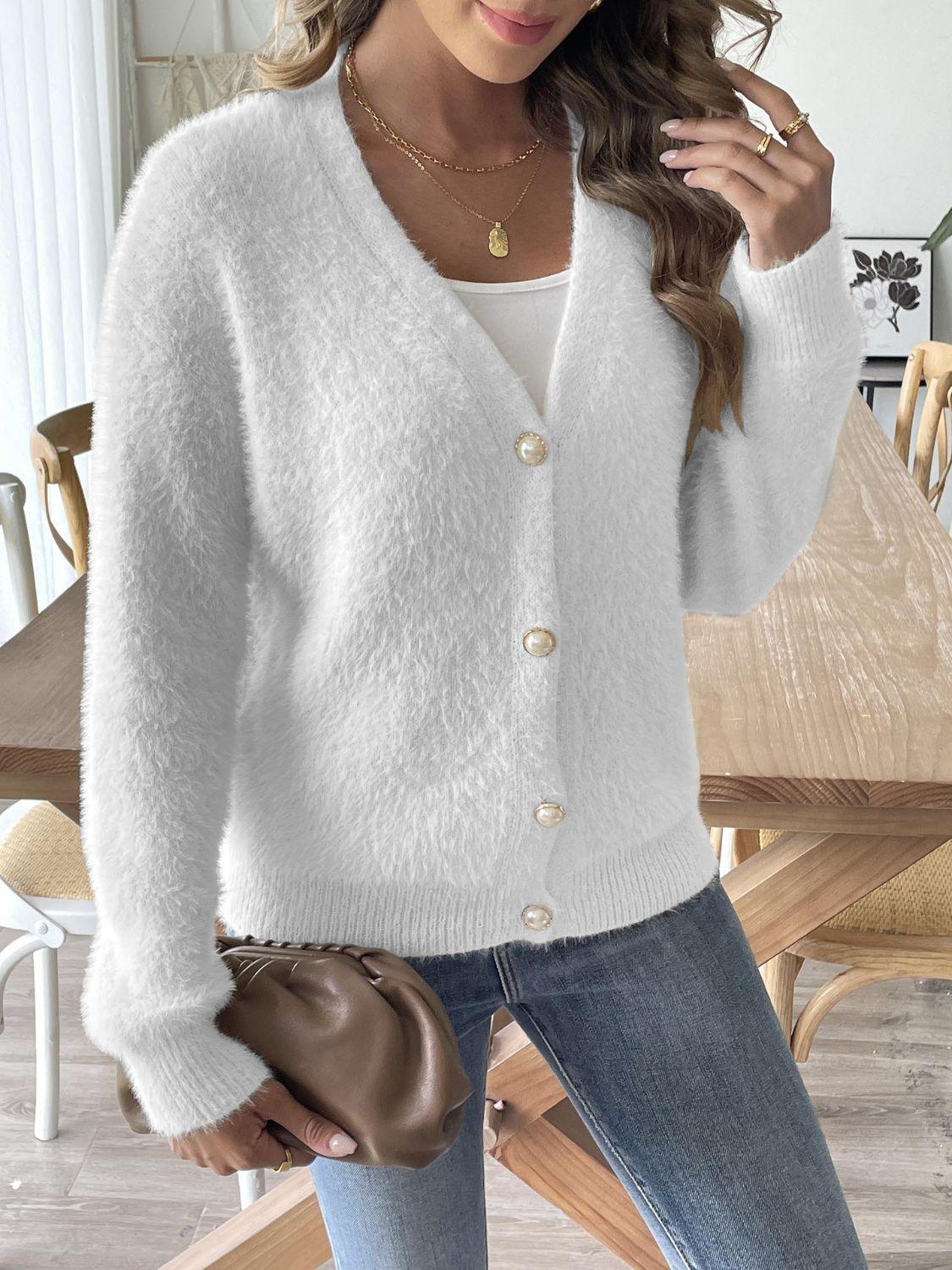 Cardigan Button Up V-Neck Long Sleeve Single Breasted Soft Knitwear f665e67b-0ece-4d76-b90b-913f7b82848c-Max Trendsi