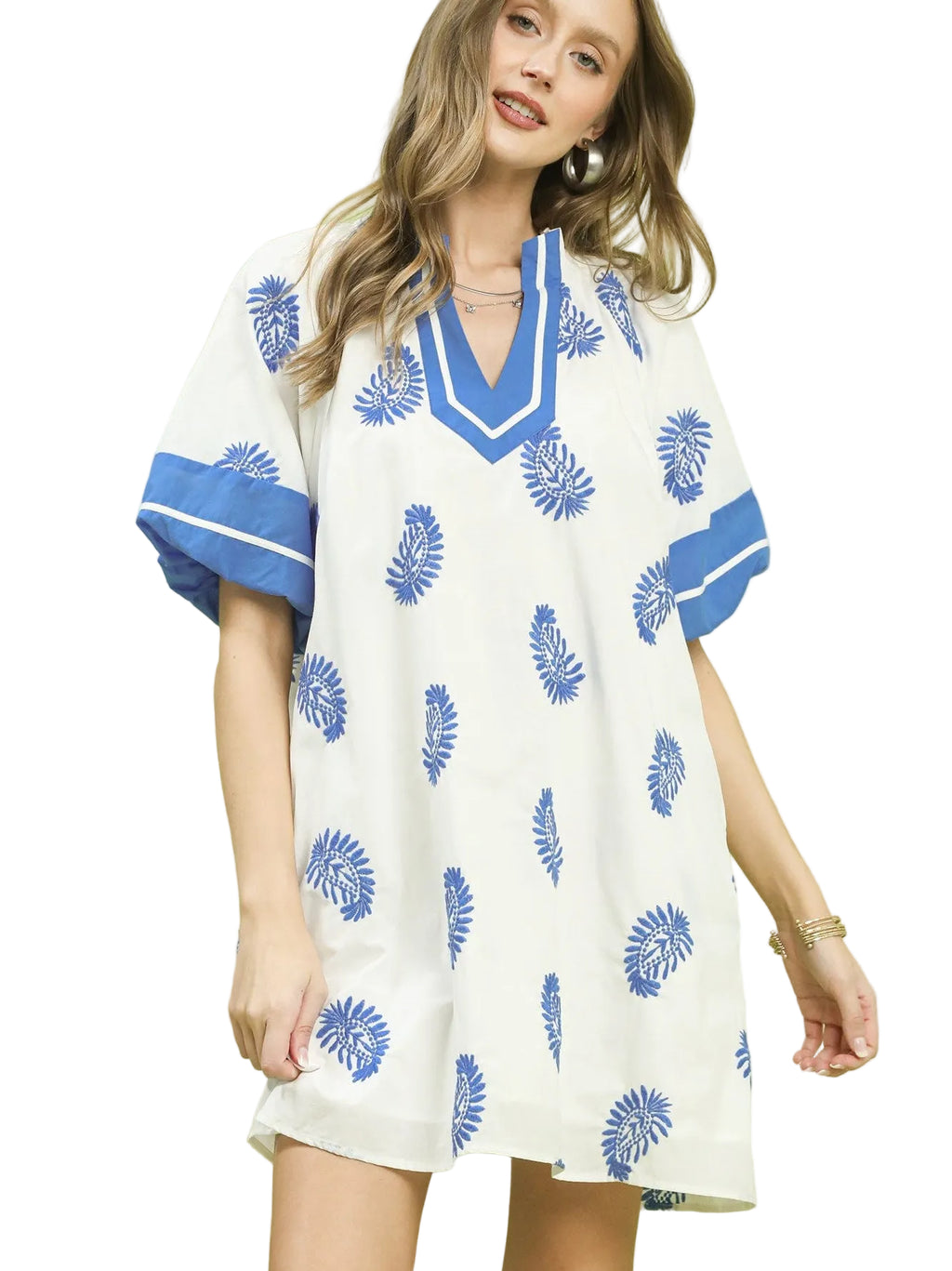 Umgee Paisley Embroidered Boho Mini Dress