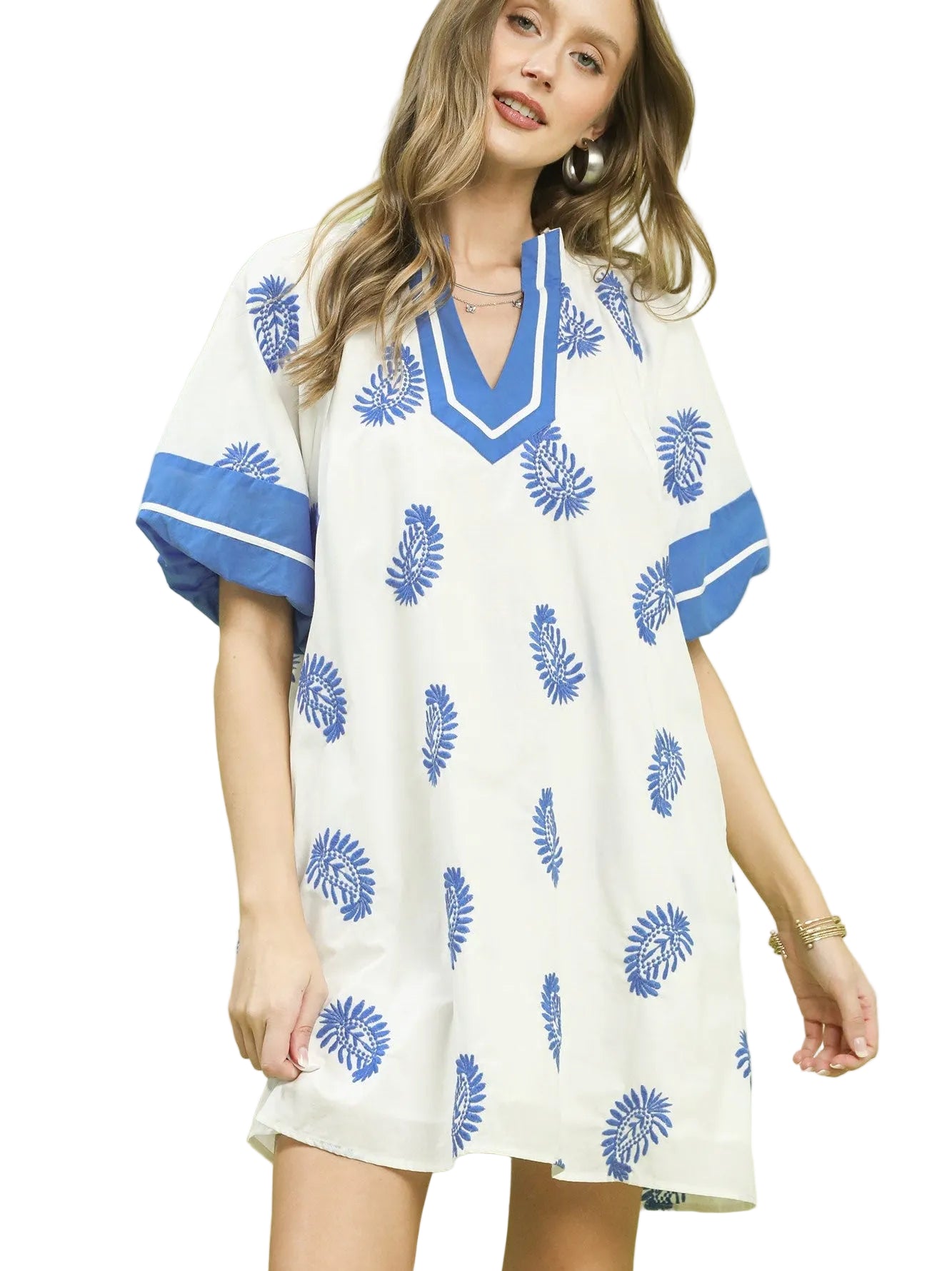 Umgee Paisley Embroidered Boho Mini Dress