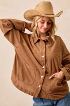 BiBi Corduroy Womens Shacket Camel Relaxed Fit with Back Pleat f67031033efa4a4cb04e1eef586d1a62-Max-Origin Trendsi