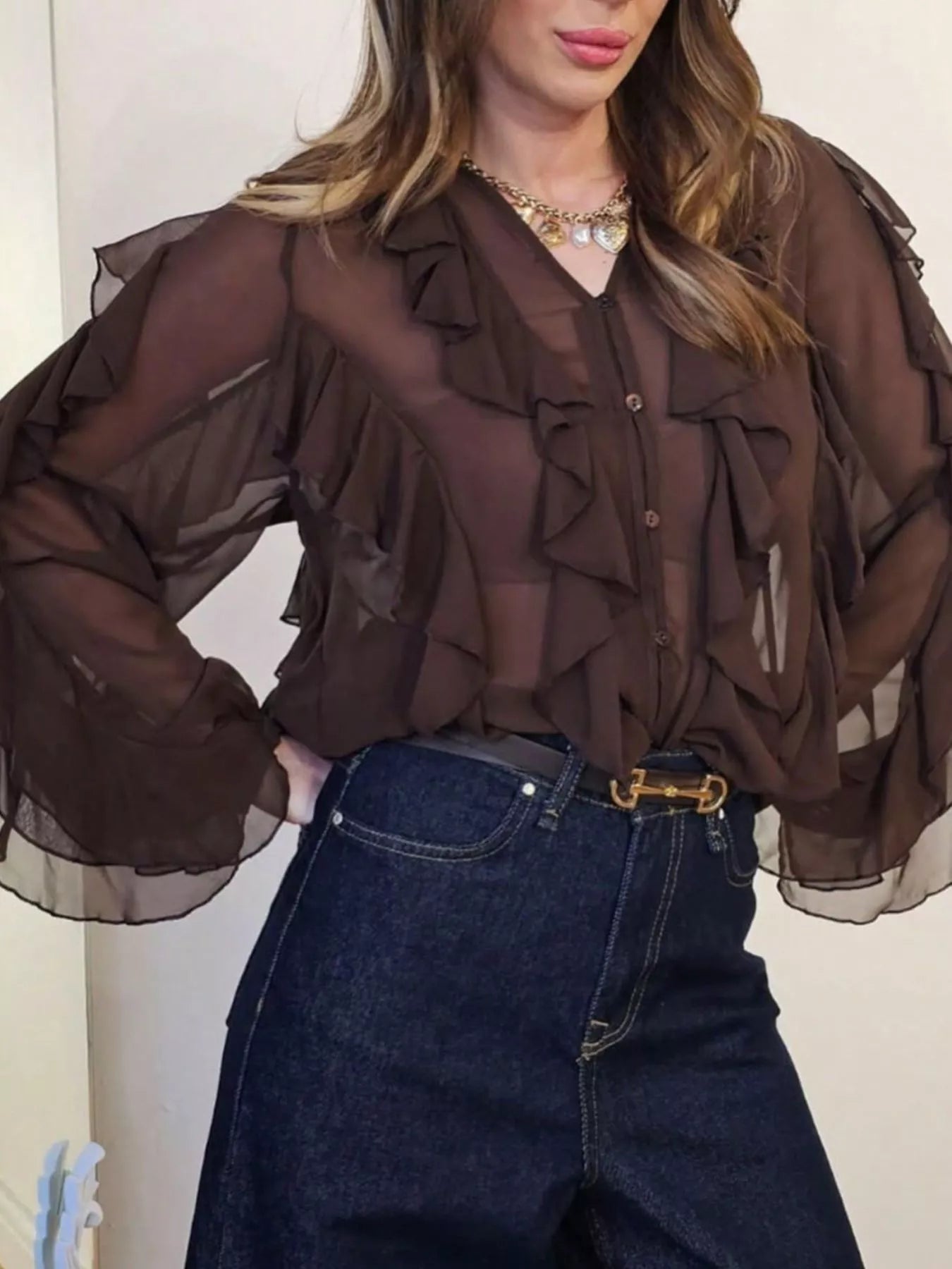 Womens Blouse Ruffled Layered Sheer Long Sleeve Top f67a0cf4-ca33-48ff-bc52-4fb6167bc50b-Max-Origin Trendsi