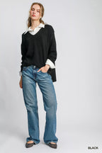 Umgee Womens Sweater Black Wool Blended Basic V Neck Oversized Pullover f67d79af-d9d3-46e6-86cf-1cd02abb967e-Max-Origin Trendsi