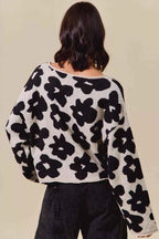 SO ME Women Sweater Floral Black Loose Fit Flower Lightweight Knit Top f6862c677314475c906fcbb25f426989-Max-Origin Trendsi