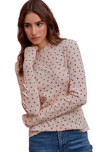 SO ME Women Blouse Valentine Ditsy Heart All Over Slub Rib Knit Top OATMEAL RED f696aaa31dec461c9ea7672978fbe3a9-Max-Origin Trendsi