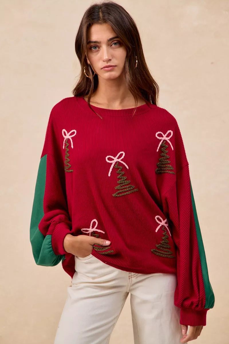 BiBi Womens Sweater Christmas Theme Tree Embroidered Red Pullover f69f579d3bfb4e05bf7462ea27b129c4-Max-Origin Trendsi