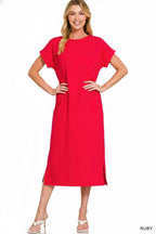 Zenana Midi Dress Ruby Red Round Neck Short Sleeve f6a01ecf-2875-4222-9127-711e10644a89-Max-Origin Trendsi