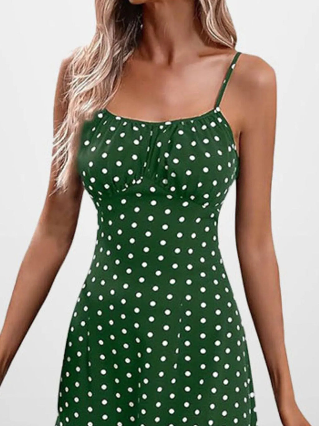 Cami Midi Dress Floral Polka Dot Printed Side Slit Tied Strappy Dresses Green Dot f6a15639-24ae-4bba-983b-e720e44bd606-Max-Origin Trendsi