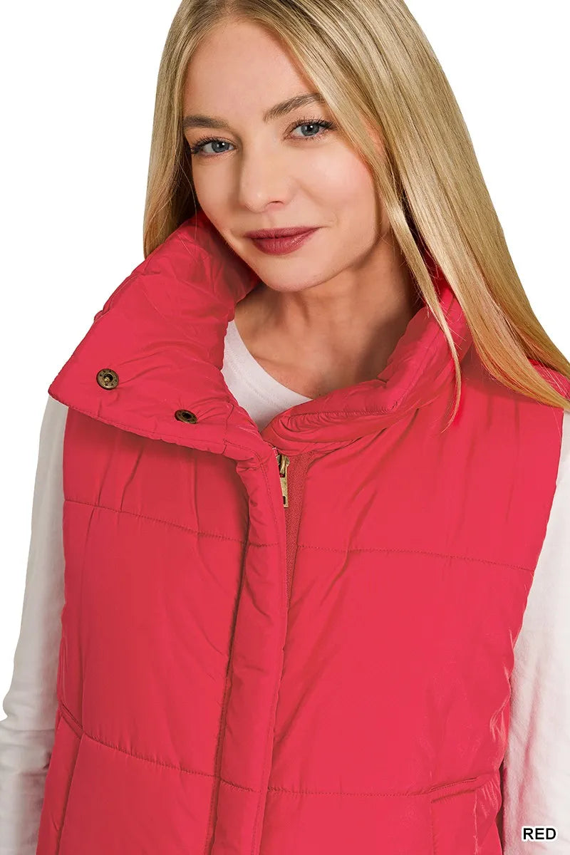 Zenana Womens Vest Red Quilted High Neck Zip-Up Coat f6a8049517c643498448133b4edac7af-Max-Origin Trendsi