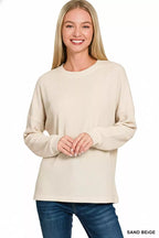 Zenana Blouse Double Knit Round Neck Long Sleeve Top Sand Beige f6c35e1e-cc65-4640-953a-48a97d4fc9e7-Max-Origin Trendsi
