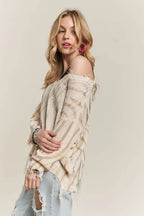 ADORA Knit Top Distressed Zebra Ivory Gold Raw Hem Fringe Long Sleeve f6cc64c1a7cd4efab62be2104ff76650-Max-Origin Trendsi