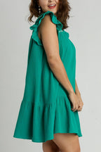Umgee Mini Dress Ruffle Jade Green Smocked Contrast Stitching Short Sleeve f6dd0bad-6a49-4753-a409-7b669fc491b9-Max Trendsi