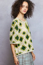 POL Womens Crochet Top Olive Multi Color Pattern Short Sleeve with Border Accents f6e053c8-8160-4b85-9341-d76397a2ff5f-Max-Origin Trendsi