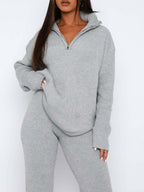 Outfit Set Ribbed Quarter Zip Long Sleeve Top and Pants Set f6e68bfc-87eb-49df-9689-f75cc91be928-Max Trendsi